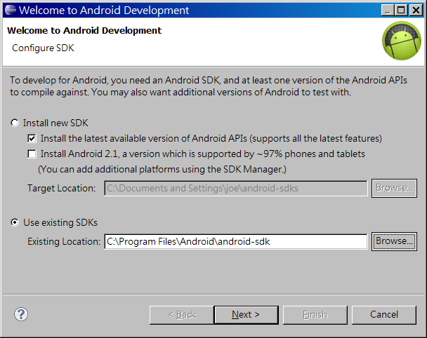 選擇安裝 Android SDK 的路徑(PATH)